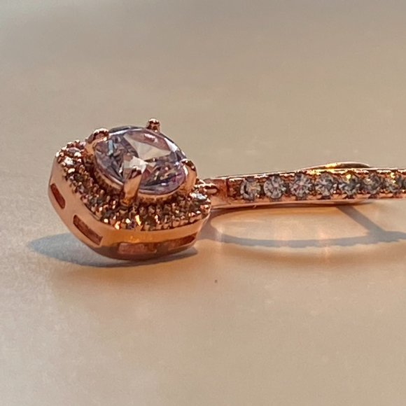 Rose Gold Cubic Zirconia Square Drop Earrings - Picture 5 of 10